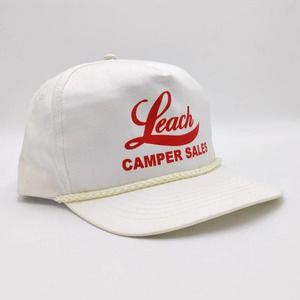 Leach Camper Sales Snapback Trucker Hat Cap RV Travel Transport White Vintage